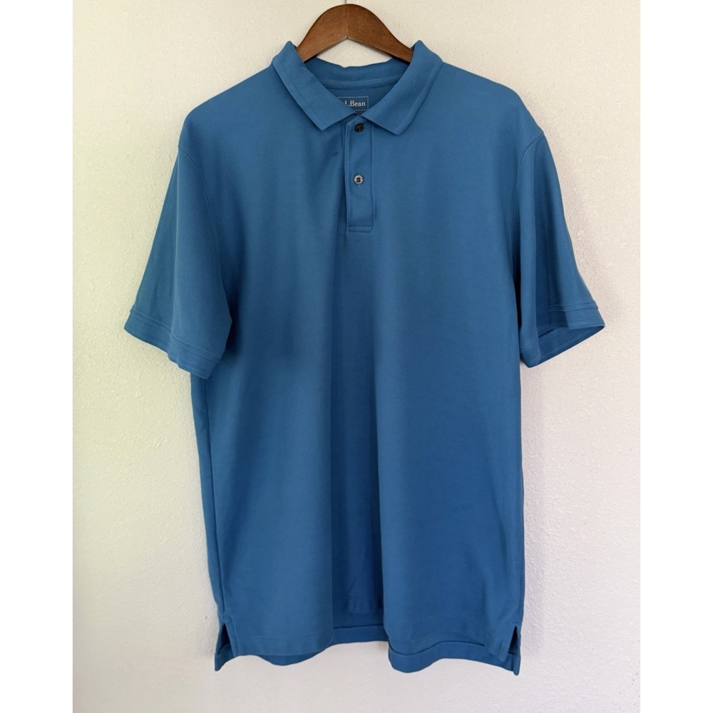 LL Bean Men's Blue Polo Shirt Golf 2-Button Closure Traditional Size L Reg